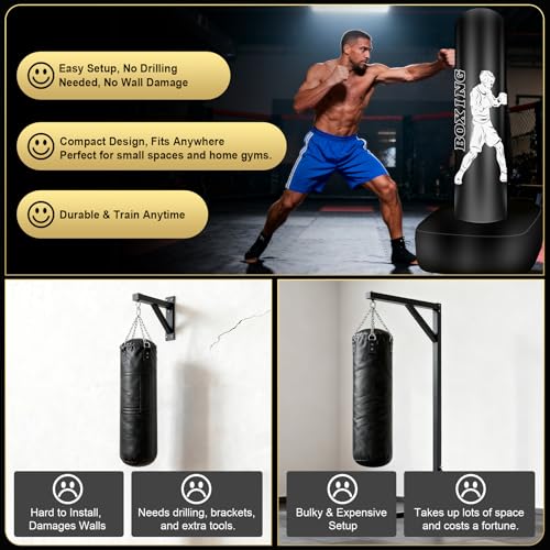 Punching Bag for Adults, 70" Boxing Bag with Stand, Freestanding Heavy Bag with Boxing Gloves, Reflex Ball Set, Kickboxing Bag Training Equipment for Muay Thai, MMA, Gym, Training, Fitness - style: White Athlete - Accessories Not Included