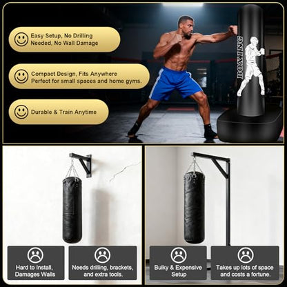 Punching Bag for Adults, 70" Boxing Bag with Stand, Freestanding Heavy Bag with Boxing Gloves, Reflex Ball Set, Kickboxing Bag Training Equipment for Muay Thai, MMA, Gym, Training, Fitness - style: White Athlete - Accessories Not Included