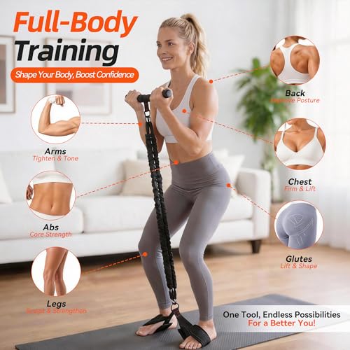 Foot Pedal Resistance Band with Handle, Adjustable 30-90lbs, 3 Tube Sit Up Exercise Equipment for Women, Home Workout for Abs, Core, Legs & Arms