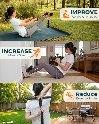 Nordic Hamstring Curl & Stretching Strap, Flexibility Training for Hamstrings, Hip, Quads & Back Stretcher, Forearm Strengthening, Sit-Up Bar for Ab Workout, Reverse Crunch, Spanish Squats