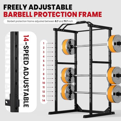 Power Cage 1800 LBS Capacity Multifunctional Power Racks for Home Gym, 2 in 1 Squat Rack with Skinny Pull Up Bar, Pin and Pipe Safeties, Standard J-Hooks, Power Rack for Bench Press Deep Squat