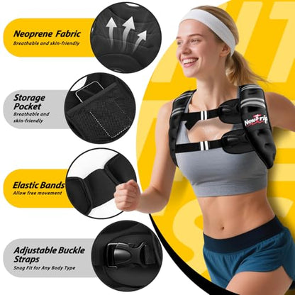 Weighted Vest Women & Men - 5lbs/8lbs/10lbs/12lbs/15lbs/20lbs/25lbs/30lbs Adjustable Weight Vest with Detachable Phone Pouch - Ideal for Rucking,Walking,Weight Loss,Training&Running - size: 12 lb