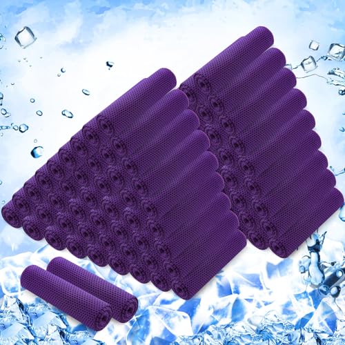 100 Pack Cooling Towels, 40"x12" Cooling Towels for Neck and Face Breathable Soft Chilly Sweat Rag Microfiber Sport Rags for Gym Yoga Golf Running - color: Purple