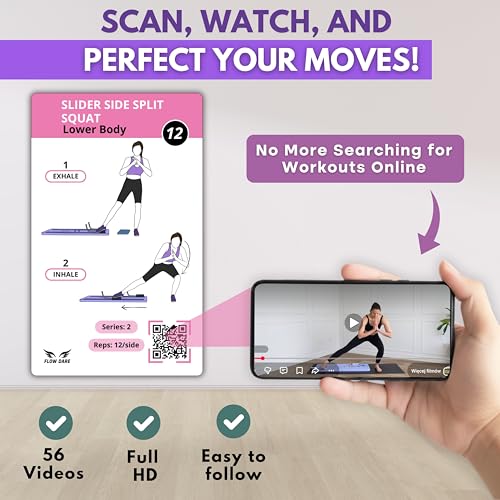 Pilates Board Workout Cards – 67 Exercise Cards with Videos & Workout Plan - Includes 5-Week Challenge, Ebook, Progress Chart & 2 Rings for Easy Organization - Home Portable Reformer Guide for Women