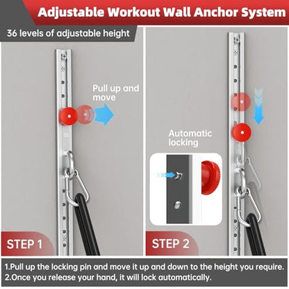 Adjustable Resistance Band Wall Mount System(2PCS),Home Gym Dedicated Resistance Band Wall Anchor, Ideal for Strength Training, Physical Therapy & Rehab Training