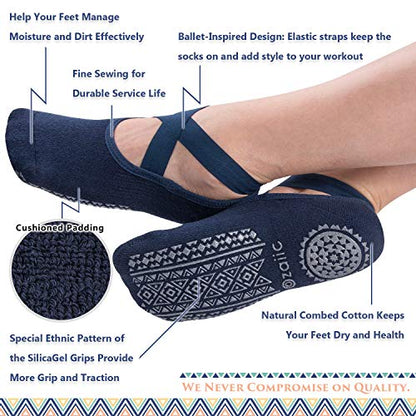 Ozaiic Pilates Socks for Women Non Slip Grip Yoga Barefoot Indoor Workout - color: 4 Pairs - Black/Navy/D.gray/ Burgundy