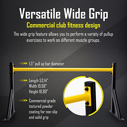 Ziva Performance Multi-Grip Pull Up Bar - Wall Mounted Pullup Bar 53.14 x 19.68 x 18.89 Inches - Made With Heavy Gauge Solid Steel - Wide Grip, Non-Slip, and Durable- Weight Capacity 330 Lbs.