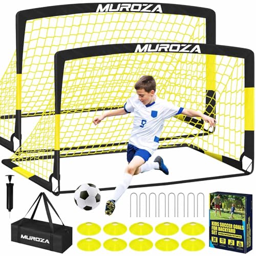 Agility Ladder & Soccer Goal Training Set, 20ft Speed Ladder with Cones, Hurdles, Jump Rope & Parachute, Plus 2 Pack Pop Up Kids Soccer Goals with Ball & Cones for Backyard Sports Practice
