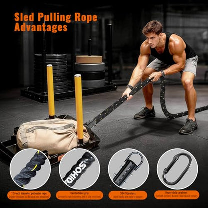 Weight Sled Rope Workout Sled Pulling Ropes, Sleds Push Gym Equipment Weight Sleds Pull Rope for Training Tire Pulling Workout Fitness Resistance Football Exercise Equipment for Men Women - size: 1.5IN 15FT Sled Rope