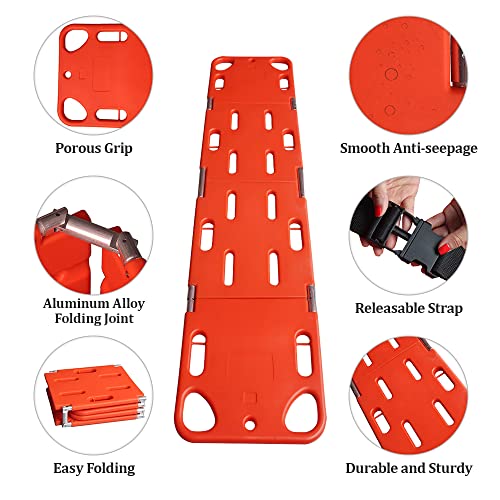 YUEWO Foldable Spine Board Stretcher Backboard for Patient, Transfer Backboard EMT Immobilization Portable Patient Transport Rescue Lightweight PE Plastics Ambulance Stretcher