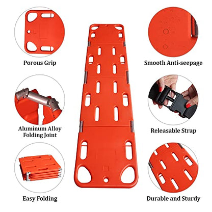 YUEWO Foldable Spine Board Stretcher Backboard for Patient, Transfer Backboard EMT Immobilization Portable Patient Transport Rescue Lightweight PE Plastics Ambulance Stretcher