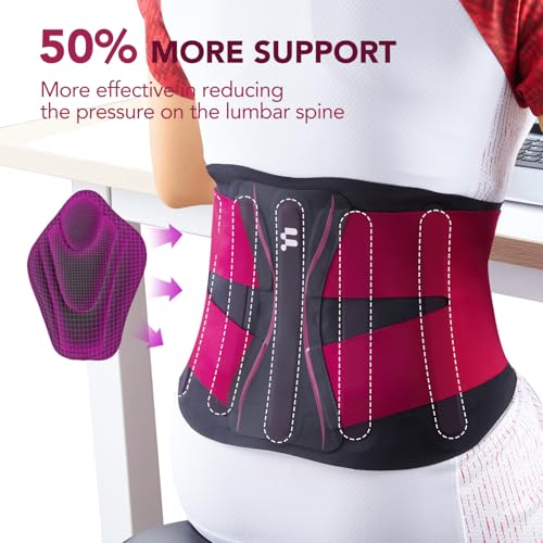 0.5mm Ultra Thin Back Brace for Women Men, Seamless Yoga Fabric for All Day Comfort, Wear under Clothes, Enhanced Lumbar Pad for Lower Back Pain Relief, Sciatica, Posture, Lifting, Rose, Size L