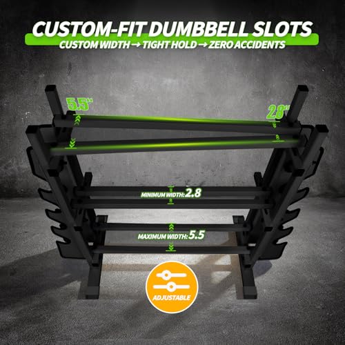 Heavy Duty Dumbbell Rack, Double-Side Extension Holder for Dumbbells & Kettlebells Home Gym Storage Rack