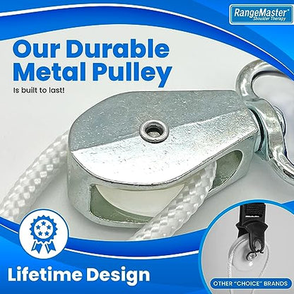 RangeMaster Econo Ranger Shoulder Pulley │ Physical Therapy Exercises │ Aids in Recovery and Rehabilitation │ Increases Mobility │ Wooden Handles for Comfort │ Metal Bracket Door Attachment - color: White