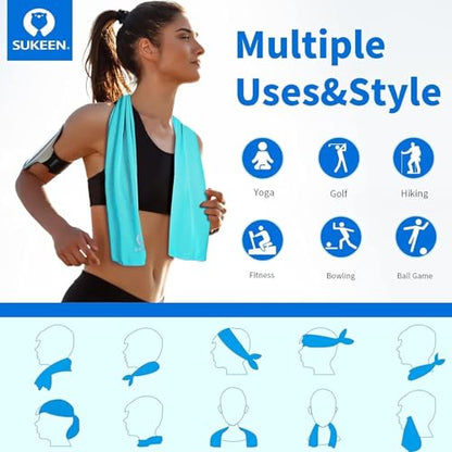 Sukeen Cooling Towel (40"x12"), Soft Breathable Cooling Towels for Neck and Face, Chilly Sweat Towel, Neck Cooling Wraps for Gym, Yoga, Sports, Camping, Hiking - color: Dark Blue/Grey/Pink/Lake Blue/Black/Green/Brown/Purple/Blue/Dark Grey