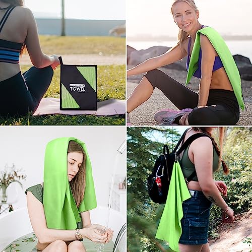 Microfiber Travel Towel, Quick Dry Camping & Gym Towel. Compact - color: Green, size: S:16"×32"