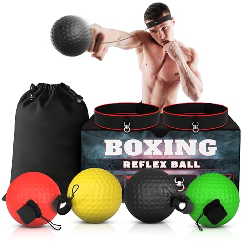 BURIUS Boxing Reflex Ball Set, 4 Balls and 2 Headbands, Reaction Training