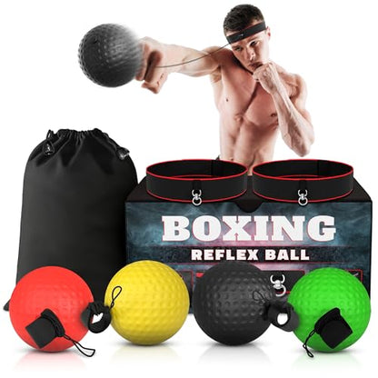 BURIUS Boxing Reflex Ball Set, 4 Balls and 2 Headbands, Reaction Training