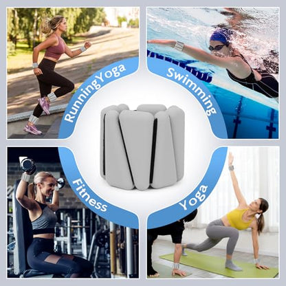Wrist Weights Set of 2(2Lbs Each), Adjustable Silicone Workout Weights for Women and Men, Wearable Ankle/Wrist Weights Suitable for Yoga, Dance, Pilates, Pool Exercises and Jogging - color: Grey 4lb