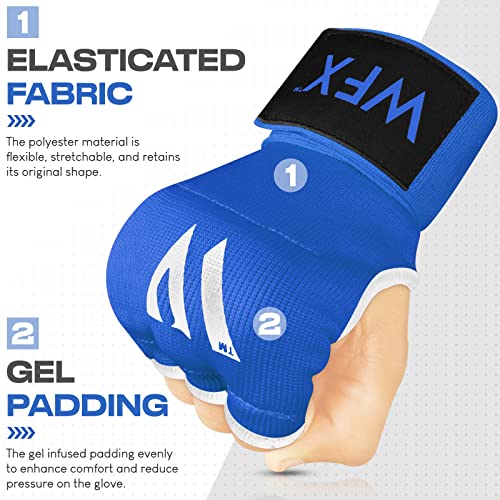 WFX Kids Junior Boxing Hand Wraps Inner Gloves Gel Padded Elasticated Padded Fist Under Gloves Pair Combat Sports for Young Fighters Gel Boxing Hand Wraps - color: Blue