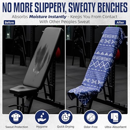 Hooded Microfiber Gym Towel – Highly Absorbent Car Seat Towel with Carry Bag – Double-Sided Sweat Towel, Reversible, Quick Dry & Sand-Resistant Fabric, Aztech Blue, 130 x 60cm