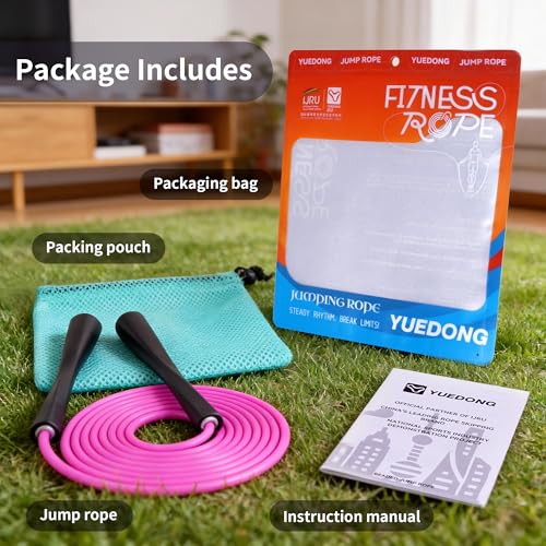YUEDONG Cardio Jump Rope for Women & Men, 5mm PVC Fitness Rope for Weight Loss & Home Workouts