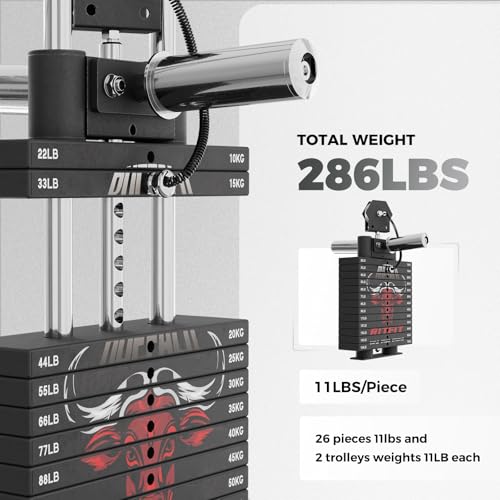 RitFit Buffalo Smith Machine, Power cage with LAT-Pull Down System & Cable Crossover System, All-in-One Squat Rack for Home Gym, Power Rack - color: BLACK, size: Weight Stack Only
