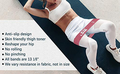 FitLine Fabric Resistance Bands Set for Legs and Butt Exercise, 5 Level Non Slip Elastic Booty Bands for Working Out – Muscle Toner on Hip Thigh Glute Squat, Home Gym Accessories for Women/Men