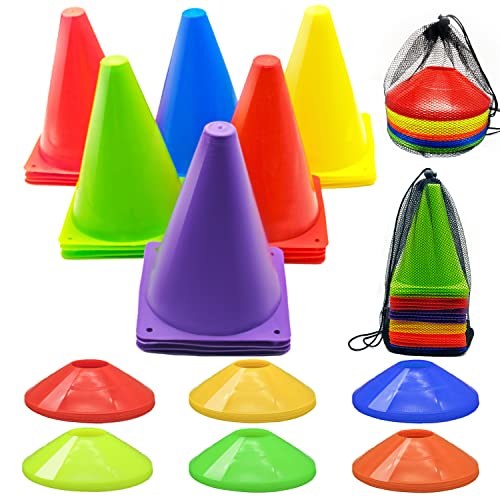 Soccer Cones Set, 84/42Pcs 7"/9" Cones Sports + Disc Cones, Cones for Sports with Carry Bag, Training Cones, Soccer Cones for Training, Plastic Soccer Cones for Drills - color: 9" traffic corn, Multicolorr