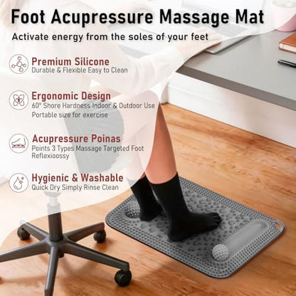 Foot Massage Mat & Foot Massage Balls, Spike Acupressure Reflexology Mat for Feet Pressure Point Stimulation, Silicone Massager Board Plantar Fasciitis Pain Stress Relief for Office Home Grey - color: 22.4x14.2" Grey
