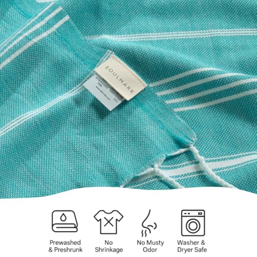 SOULMARK 100% Cotton Turkish Beach Towel with Bag - 38"x71" - 4 Pack - Made in Green & Oeko TEX Certified - Pre-Washed & Sand Free - Quick Dry and Lightweight for Travel - Made in Turkey - Mint Green