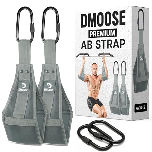 DMoose Fitness Hanging Ab Straps for Pull Up Bar & Core Strength Training - Soft Padded Exercise Straps for Ab Swing & Leg Raises, Hang Bar Strap with 2 Steel Carabiners - Abs Equipment for Home & Gym - color: Gray Premium