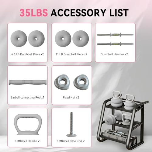 4‑in‑1 Adjustable Weights Set, Dumbbell Barbell & Kettlebell for Home Gym - color: Grey-35 LB