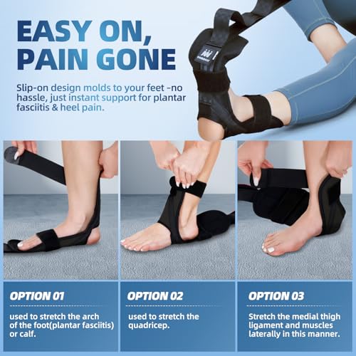 Foot and Calf Stretcher-Stretching Strap For Plantar Fasciitis, Heel Spurs, Foot Drop, Achilles Tendonitis & Hamstring. Yoga Foot & Leg Stretch Strap. (Black)