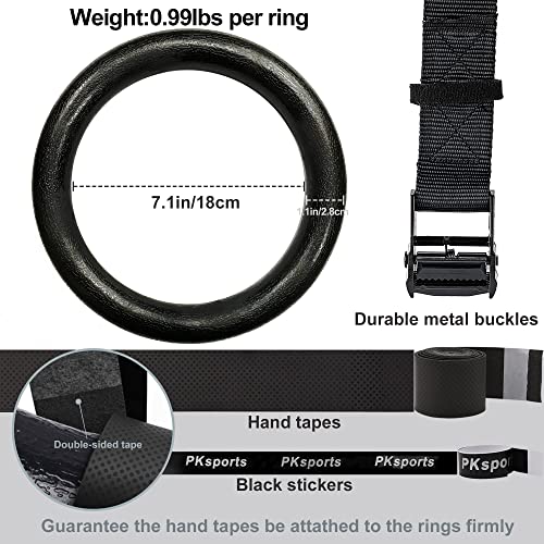 Gymnastic Rings 1100lbs Capacity with 14.76ft Adjustable Buckle Straps Pull Up Exercise Rings Non-Slip Rings for Home Gym Full Body Workout