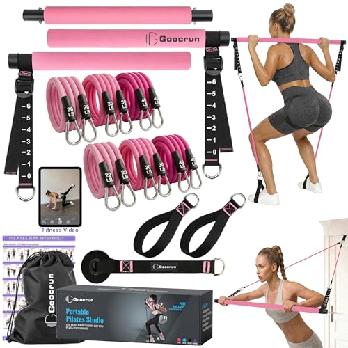 Portable Pilates Bar Kit with Resistance Bands for Men and Women - 3 Set Exercise Resistance Bands - Multifunctional Home Gym - Supports Full-Body Workouts – with Fitness Poster and Video