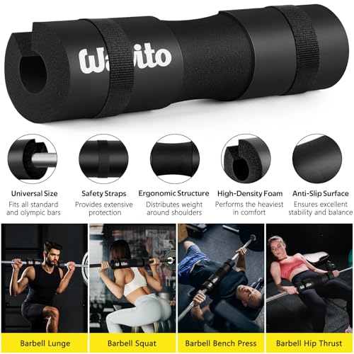 WALITO 8Pcs Barbell Pad Set for Hip Thrust - Squat Pad,Gym Accessories for Women with Bar Bad,Bench Press, with Gym Ankle Straps,Resistance Bands for Working Out,Lifting Strap,Carry Bag