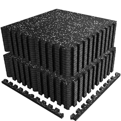 0.56" Rubber Top Gym Flooring, Heavy Duty Interlocking Gym Mats for Home Gym, Non-Slip Workout Mat, 24 x 24in Large Gym Floor Mat, Protect Floors from Weights & Equipment, 96 Sq Ft, Black/Grey