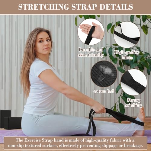 4 Pcs Adjustable Yoga Stick (30/45/60 In) with Exercise Strap Yoga Blocks Exercise Rod Workout Staff 60 Inch Sturdy Carbon Steel Stretching Stick with Non Slip Ends for Physical Pilates
