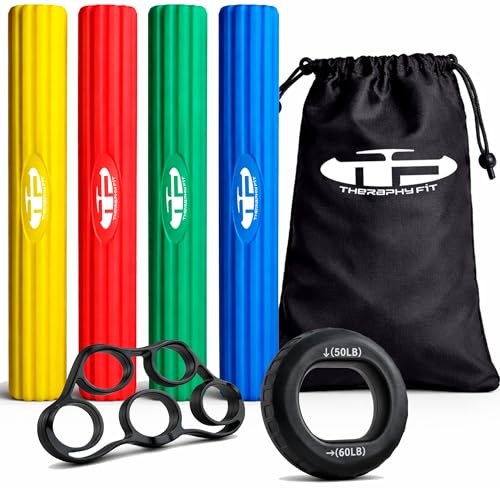 Flex Bars Training Kit with Hand Therapy Ring and Finger Exerciser - 4 Resistance Bars Set for Elbow Therapy and Grip Strength - Relieves Tennis Elbow Pain - Flex Bars for Physical Therapy
