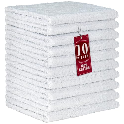 DecorRack 100% Cotton Washcloths 12x12 in, Absorbent, White (10 Pack)