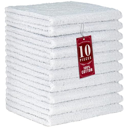 DecorRack 100% Cotton Washcloths 12x12 in, Absorbent, White (10 Pack)