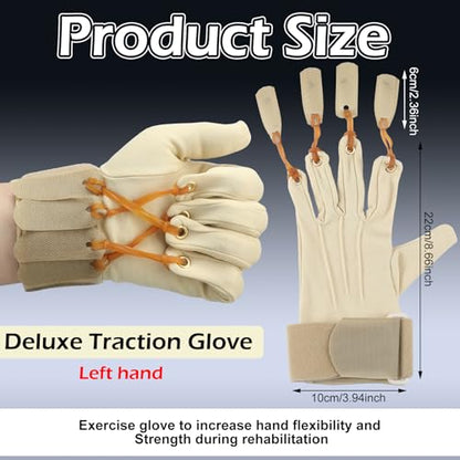 Deluxe Traction Exercise Glove Finger Flexion Exercise Glove for Handed Rehabilitation Increasing Strength Flexion of Joints and Fingers, Hand Exerciser, Small/Medium(Left)