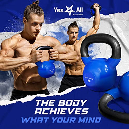 Yes4All Kettlebell, 5-100 LB Vinyl Coated Cast Iron Strength Training Kettlebells for Home Gym Exercises, Fitness, Full Body Workout Equipment, Push Ups, and Grip Strength