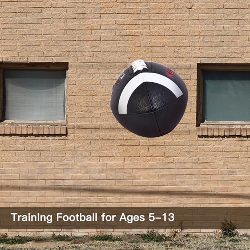 PassCatch Training Football, Peewee Size(Ages 3-9) Kids/Youth (Ages 7-13) Official Size(Ages 13+) Fatherless Bounce Back Leather Football Improving Enhance Solo Passing Catching Skills - color: Black with white circles, size: Kids&Youth Size 6 Football Ag