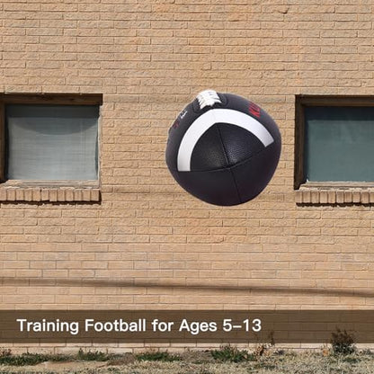 PassCatch Training Football, Peewee Size(Ages 3-9) Kids/Youth (Ages 7-13) Official Size(Ages 13+) Fatherless Bounce Back Leather Football Improving Enhance Solo Passing Catching Skills - color: Black with white circles, size: Kids&Youth Size 6 Football Ag