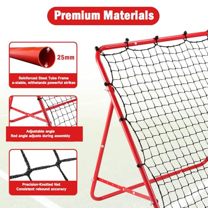 Soccer Rebounder Net, Adjustable Angle Football Training Equipment with Steel Frame, Portable Folding Rebound Net for Passing and Control Practice, Easy Setup Outdoor Sports Gear for Youth and Adults