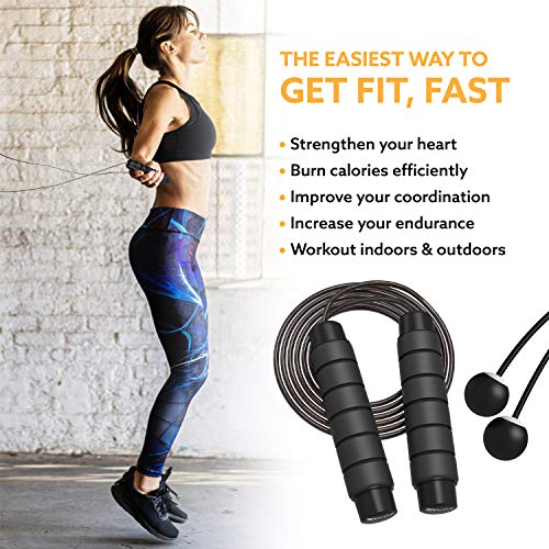 3DActive Jump Rope, Tangle-Free Adjustable Skipping Rope with Ball Bearings. Perfect for Home Workouts, Cardio Exercise & Burning Calories. Cordless Jump Rope, Handle Weights & Carry Bag Included - Black