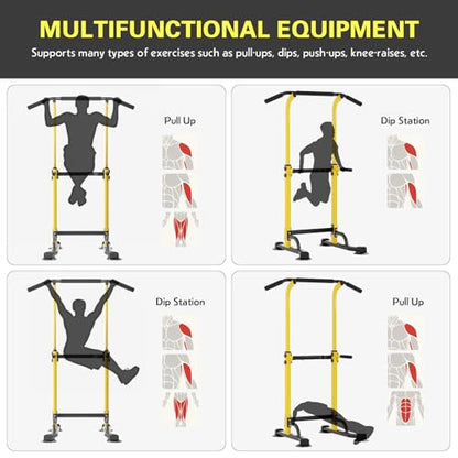 soges Power Tower Pull Up Bar Station, Free Standing Pull Up Rack Dip Station for Home Gym, Height Adjustable Home Strength Training Fitness Workout Equipment