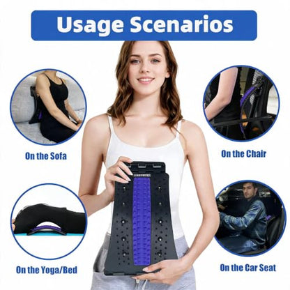 Back Stretcher, 3-Level Adjustable Lumbar Support with 84 Massage Points and 10 Magnetic Nodes, Back Cracker for Posture Care and Muscle Relaxation, NBR Pad & Silicone Pad (Purple)